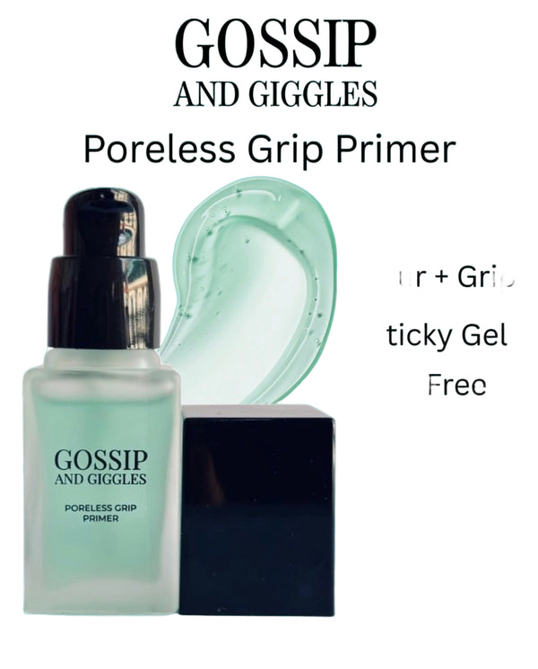 Gossip and Giggles Poreless Grip Primer with a green background
