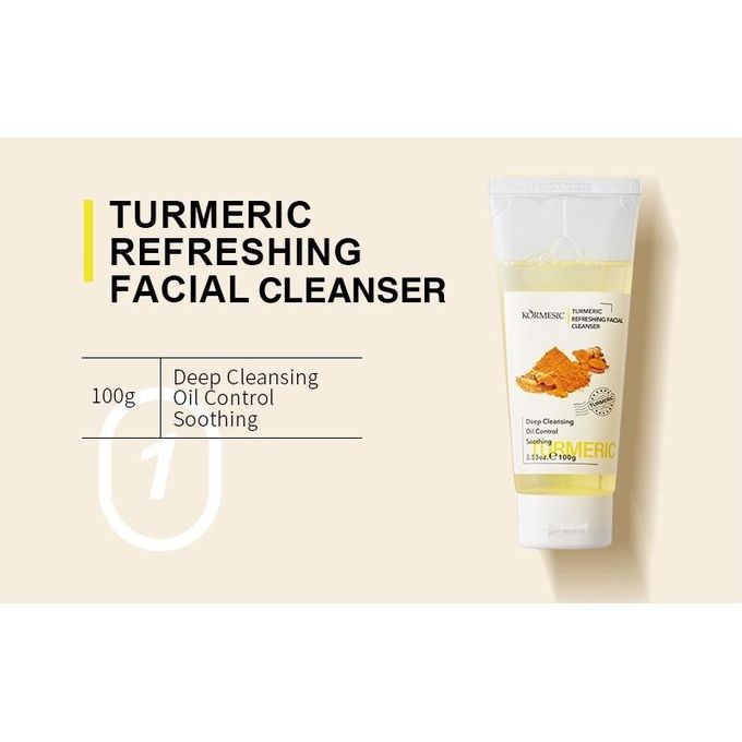 Kormesic Turmeric Refreshing Cleanser 100g facial wash with turmeric for radiant skin, deep pore cleansing, and daily oil control.