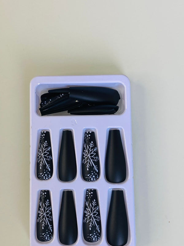 Matte Black Snowflake Press-on Nails