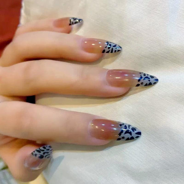 Leopard Printed French Tip Press-on Nails