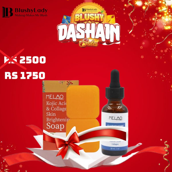 Dashain Combo Set (Melao Kojic Acid Soap and Collagen Skin Brightening Soap -80 gm and Melao Glutathione whitening Serum -30ml)