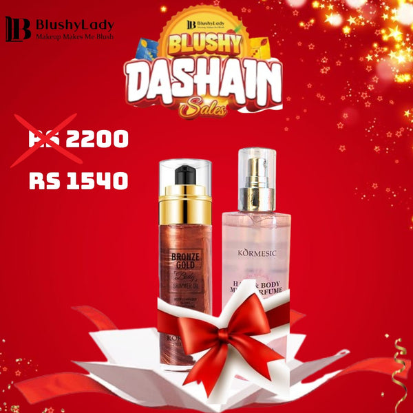 Dashain Combo Set(Kormesic Body Shimmer Oil: 90ml and Kormesic Hair And Body Perfume-290ml)