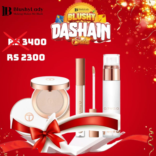 Dashain Combo Set (O.TWO.O Silky Moisturizing Makeup Setting Powder Compressed Powder,O.TWO.O High Coverage Long Lasting Liquid Concealer and O.TWO.O Steting Spray Make-Up Fixer Spray :- 50 ml)