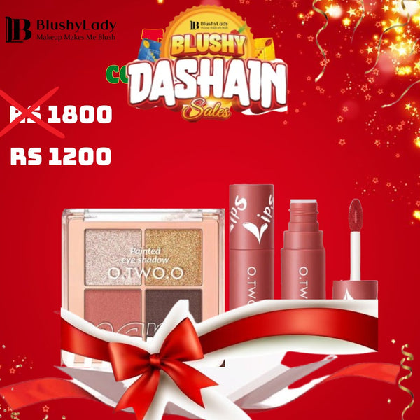 Dashain Combo Set(O.TWO.O Maroc Matte and Shining Powder Eye Shadow Palette and O.TWO.O Upgrade New Design Matte Finish Lip Mud)