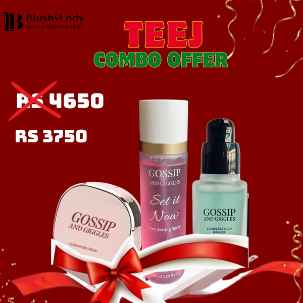 Combo Set (Gossip And Giggles Set It Now Makeup Setting Spray,Giggles Cushion Foundations And Gossip And Giggles Poreless Blur + Grip Primer : 20 ML)