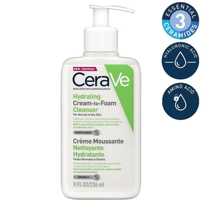 CeraVe Hydrating Cream-to-Foam Cleanser:8 FL OZ / 236 ml - BlushyLady
